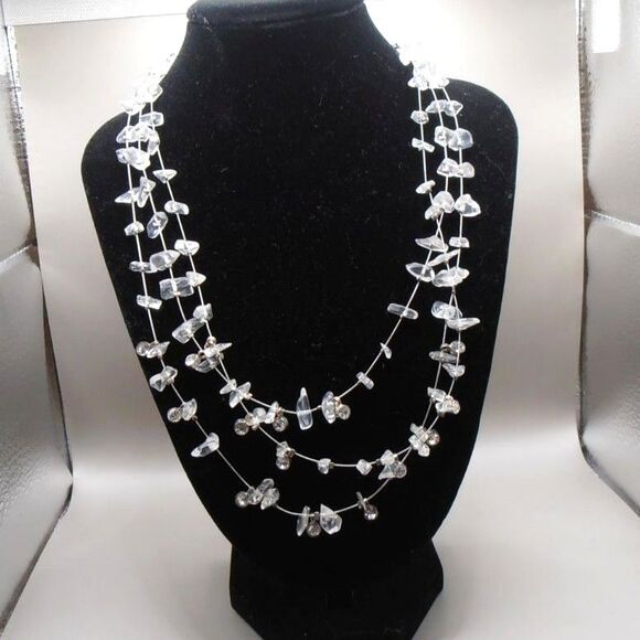 Clear Beaded Multi-Strand Necklace – Adjustable to 18" – Elegant & Lightweight ✨ - Picture 1 of 4